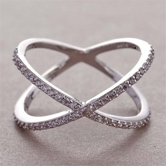 ⚡ X Shape Manufactures Two Lines Cross Zircon Ring for Women, PD125 - Picture 2 of 8